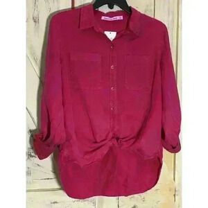 NWT‎ 79$ Calvin Klein Jeans Woman Button Shirt Light Denim Vibrant Pink Size M